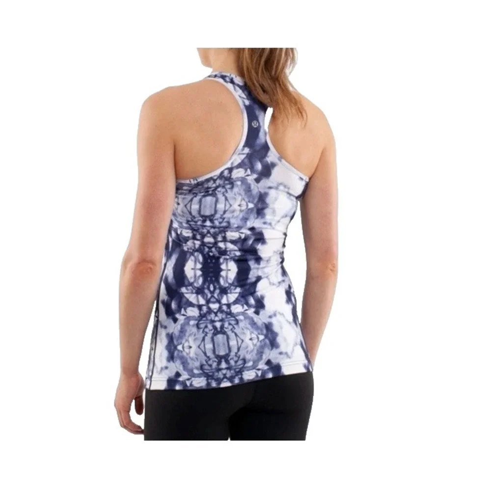 Lululemon Cool Racerback Tank Top Women's Sz 2‎ White Blue Tie Dye